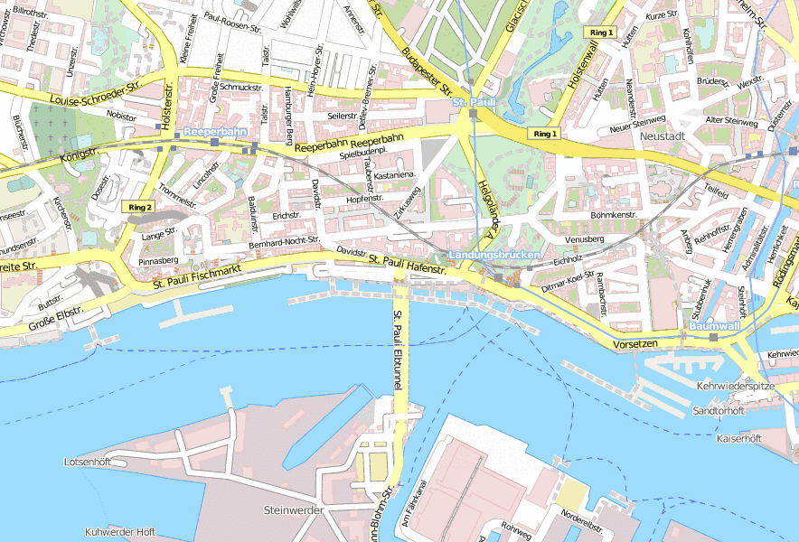 Alter Elbtunnel Stadtplan mit Luftansicht und Unterkünften von Hamburg