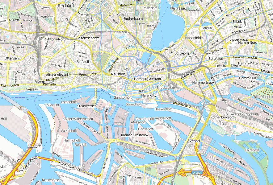 Hamburg Dungeon-Stadtplan mit Satellitenfoto und Hotels von Hamburg