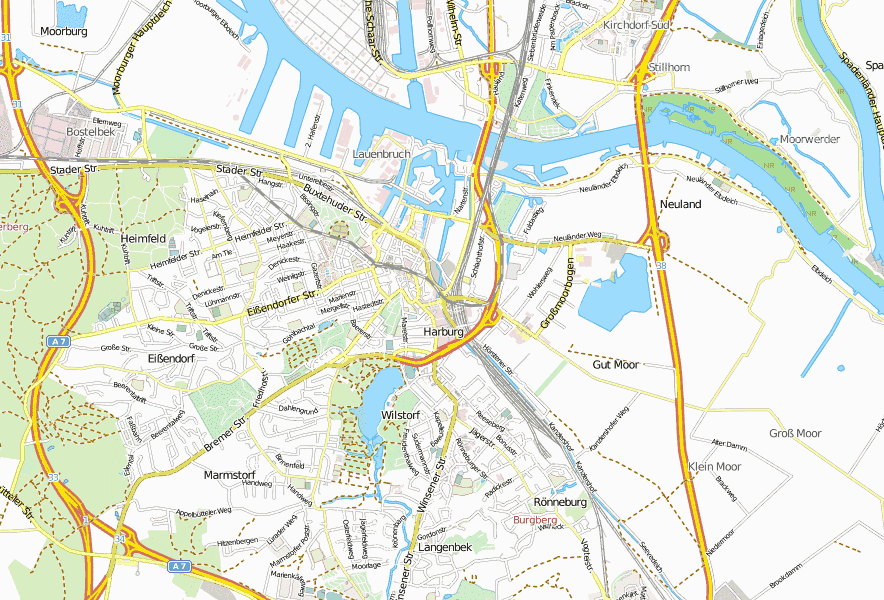 Hamburg-Harburg Stadtplan mit Luftansicht und Unterkünften von Hamburg