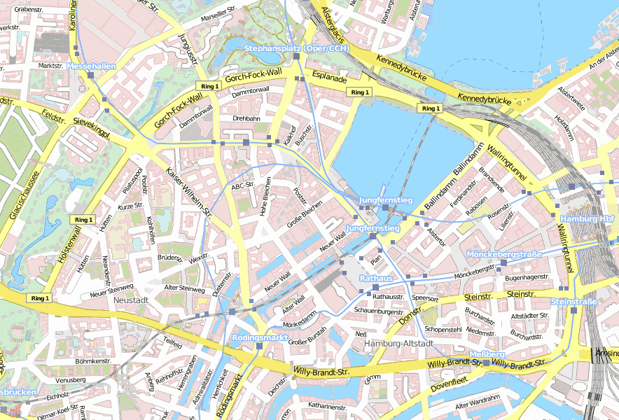 Hanse-Viertel-Stadtplan mit Satellitenaufnahme und Hotels von Hamburg
