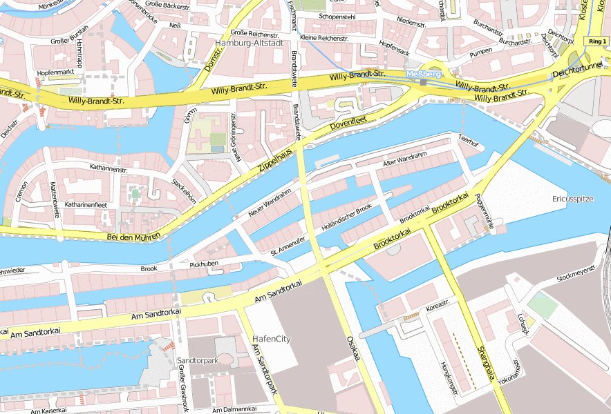 Speicherstadt-Stadtplan mit Luftansicht und Unterkünften von Hamburg